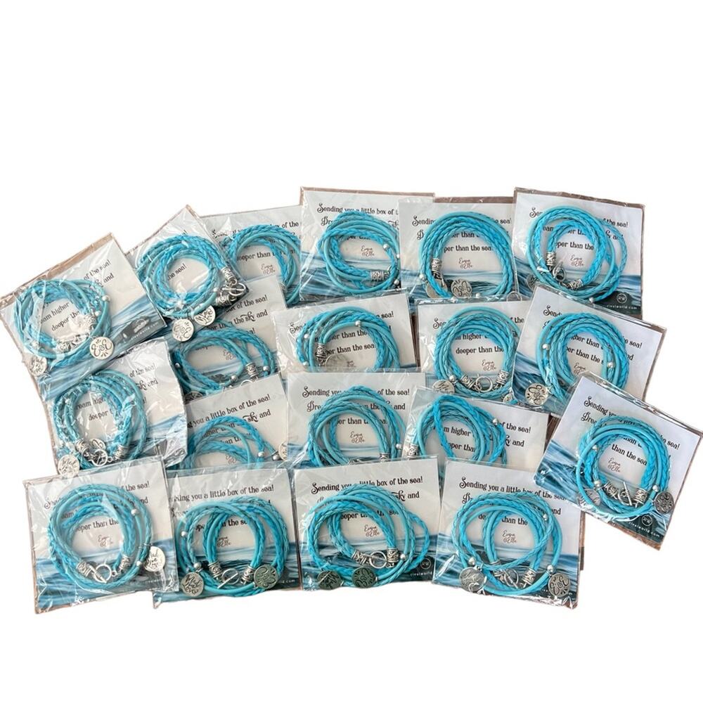 20 Wholesale Emma and Ellie Rival World Blue Vegan Leather Charm Bracelets